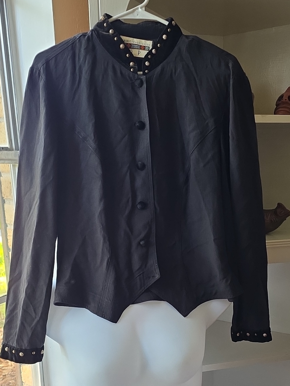 Black Stud-Trim Women's Blouse